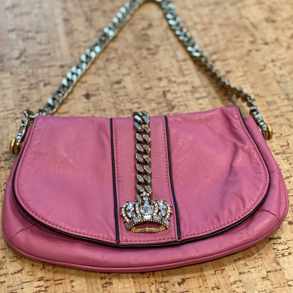 Genuine Leather Bejeweled Clutch